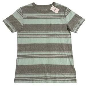 NWT Crewcuts Mint Gray Strip Crew Pocket Tee Kids Large